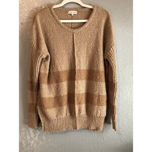 Thyme & Honey Womens Sweater Large Brown Tan Striped Pullover Long‎ Sleeve Cozy